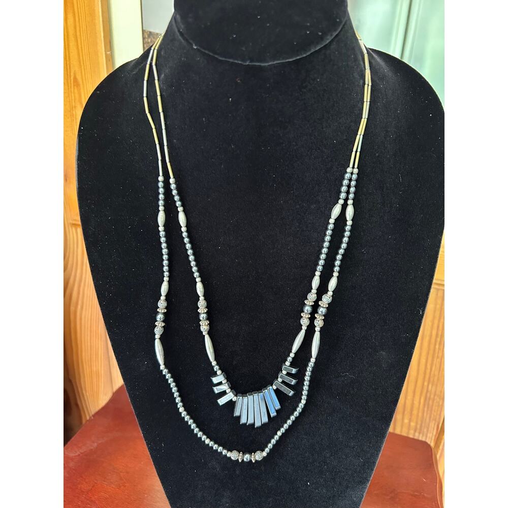 Vintage 2-Strand Liquid Silver & Pearl Necklace Marcasite Accent 28"